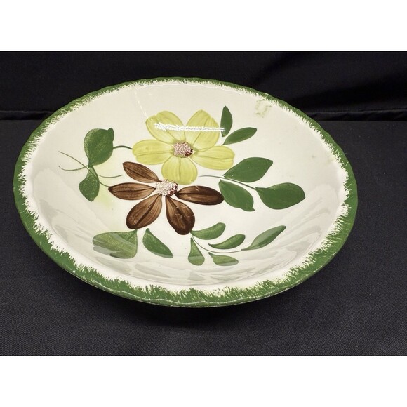 Vintage Blue Ridge 9.5" green briar Round Serving m Bowl Southern Pottery flower - Picture 2 of 8